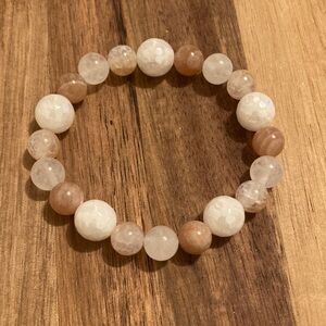 Handmade Beaded Stretch Bracelet with Sunstone and Plated Quartz